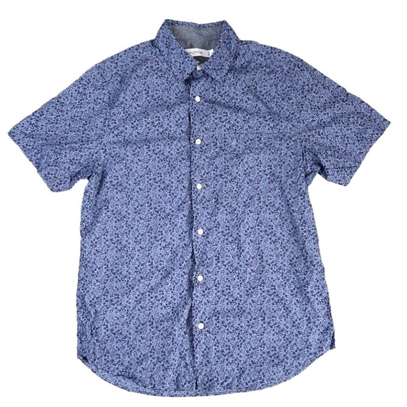 Men’s Nautica Blue Floral Print Button Down Short Sleeve Short Size Small! - Picture 1 of 7